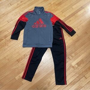 ADIDAS track jacket and pants in red, gray, and black size 7
